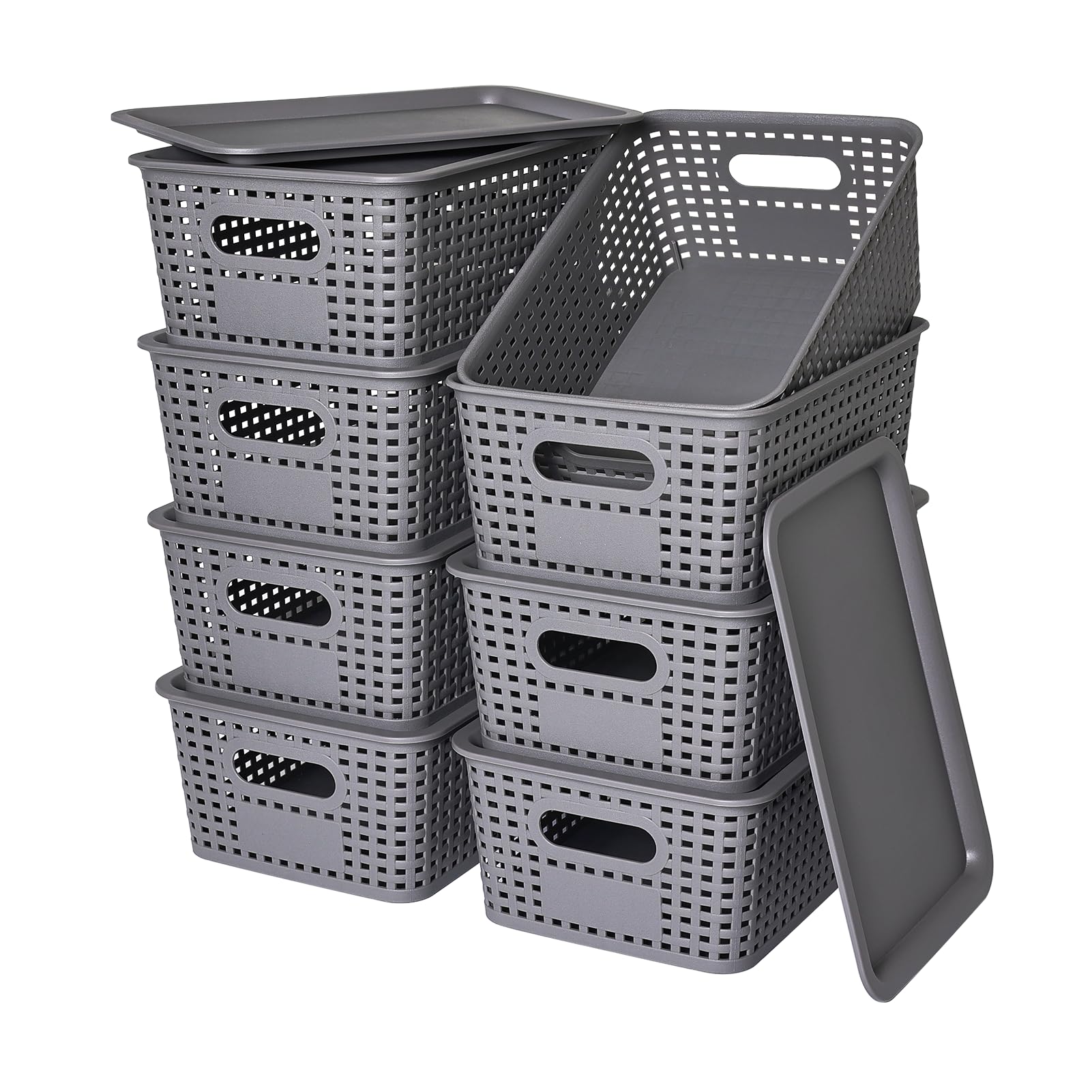 Plastic Storage Baskets with Lid-Plastic Storage Containers Stackable Storage bins: Storage Baskets for Organizing Shelves Drawe