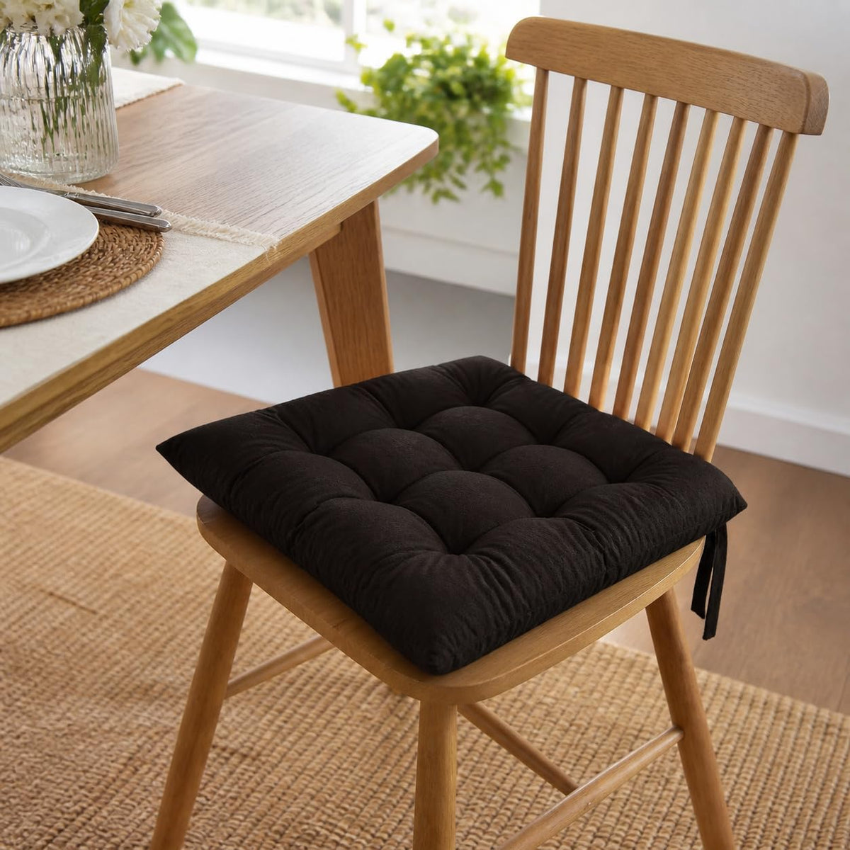 Casanest Chair Pad Cushion 45X45 Cm 1 Pc, Tufted Seat Cushion For Dining Chair, Study Chair, Office Chair, Brown