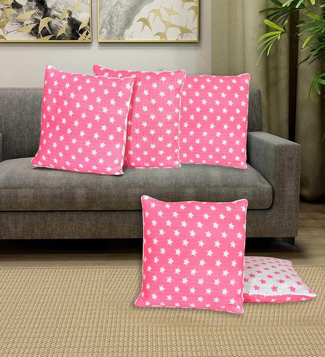 Amazon Brand  Umi Printed Cotton Quilted Cushion Cover| Reversible Cushion Covers,Set Of 2 Cushion Covers (16X16, Yellow)