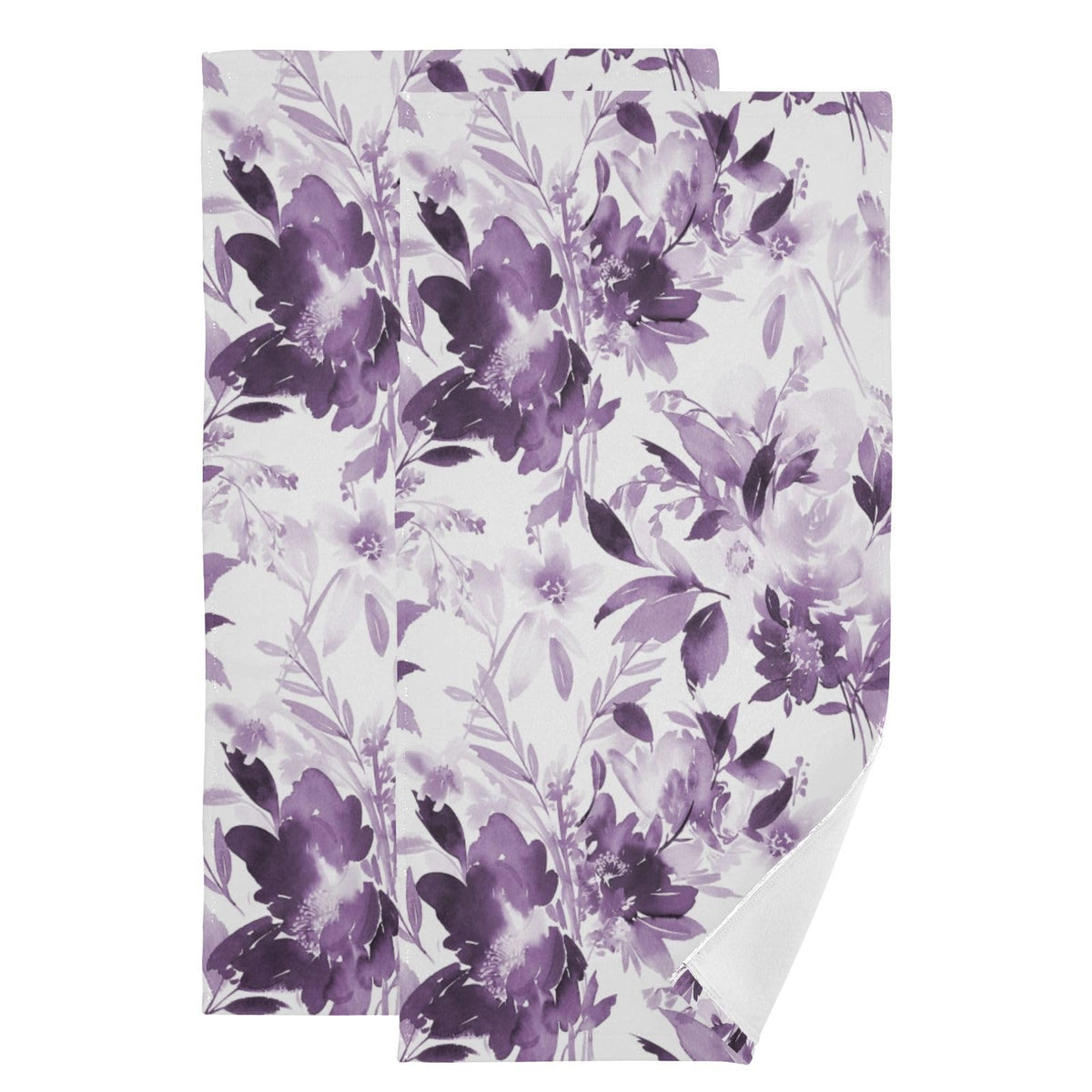 HUAZHIKOU Vintage Purple Floral Leaves Hand Towels for Bathroom Set of 2 Microfiber Watercolor Modern Abstract Ink Flower Print 