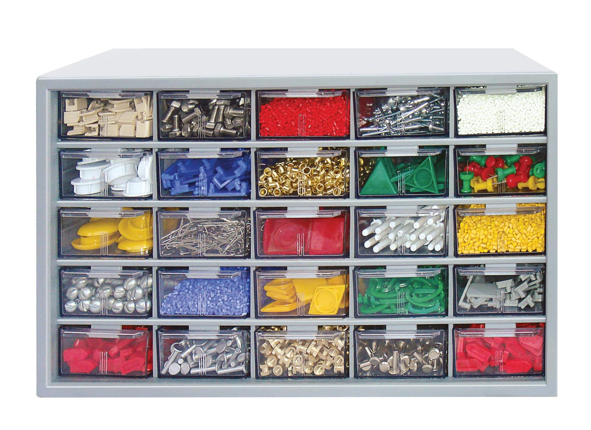 Alkon Plastic Aco 25 Polypropylene Component Organiser With 25 Drawers, Small Parts Grey Storage Jewellery | Craft | Sewing Cabi