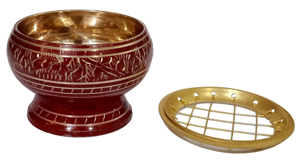 Purpledip Metal Charcoal Incense Burner: Engraved Design Loban Bakhoor Pastille Dhoop Dani Holder (12572)