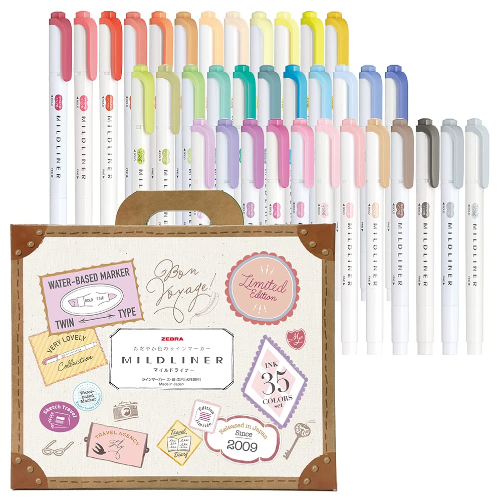 Zebra Wkt7-35C Highlighter, Mildliner, 35 Color Set, Gift Box Included