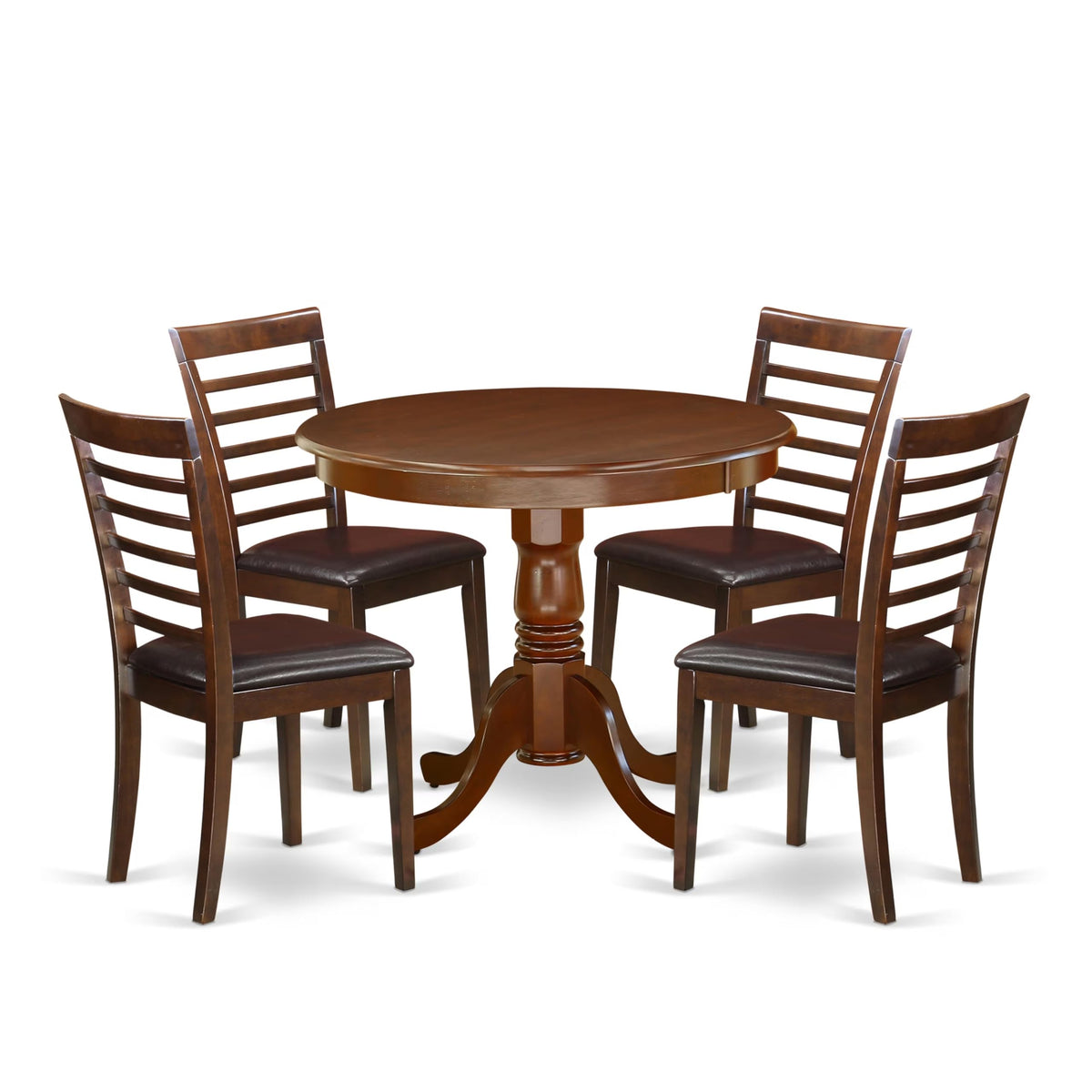 East West Furniture Anml5-Mah-Lc 5 Piece Dining Room Furniture Set Includes A Round Kitchen Table With Pedestal And 4 Faux Leather Upholstered Dining Chairs, 36X36 Inch, Mahogany