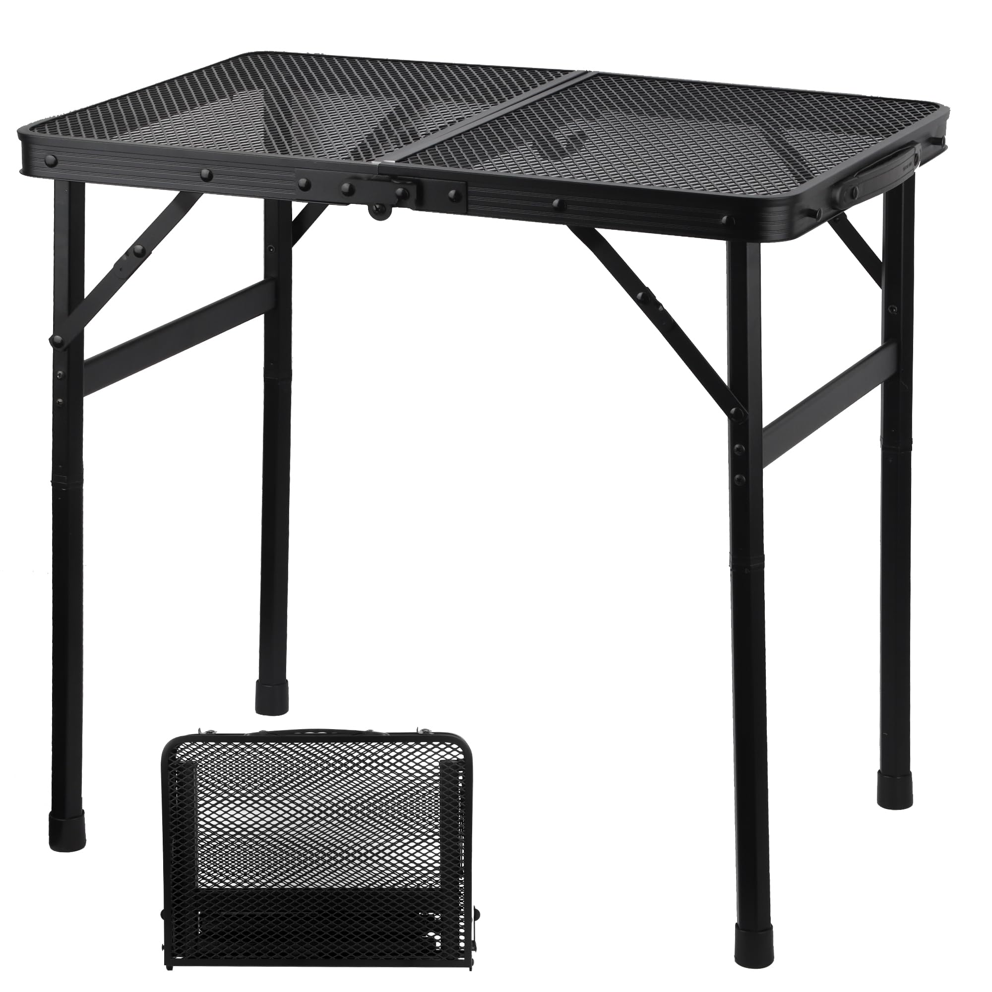 GREGIN Camping Table with Mesh Desktop, Lightweight & Portable Small Folding Grill Table, Height Adjustable Metal Outdoor Table 