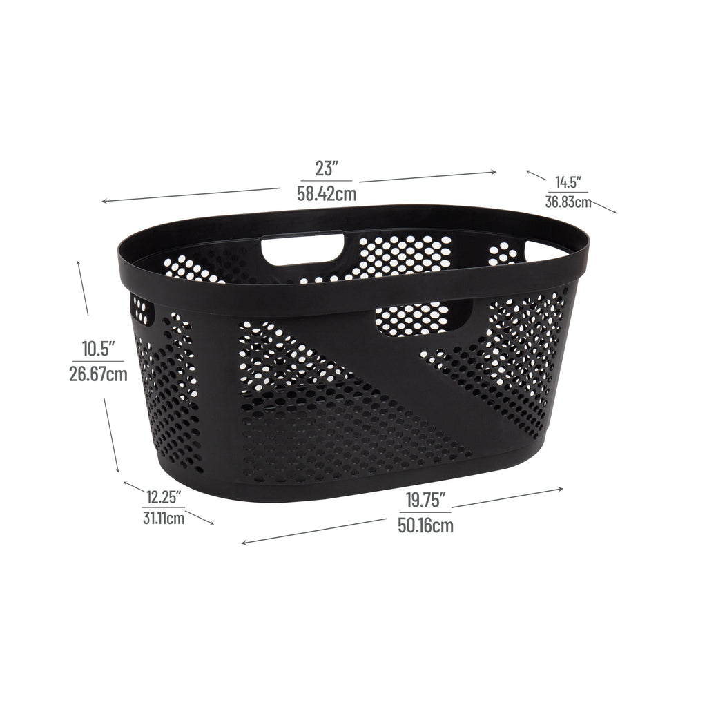Mind Reader 40L Laundry Basket, Clothes Hamper, Ventilated, Plastic, 23''L X 14.5''W X 10.5''H, Set Of 2, Black