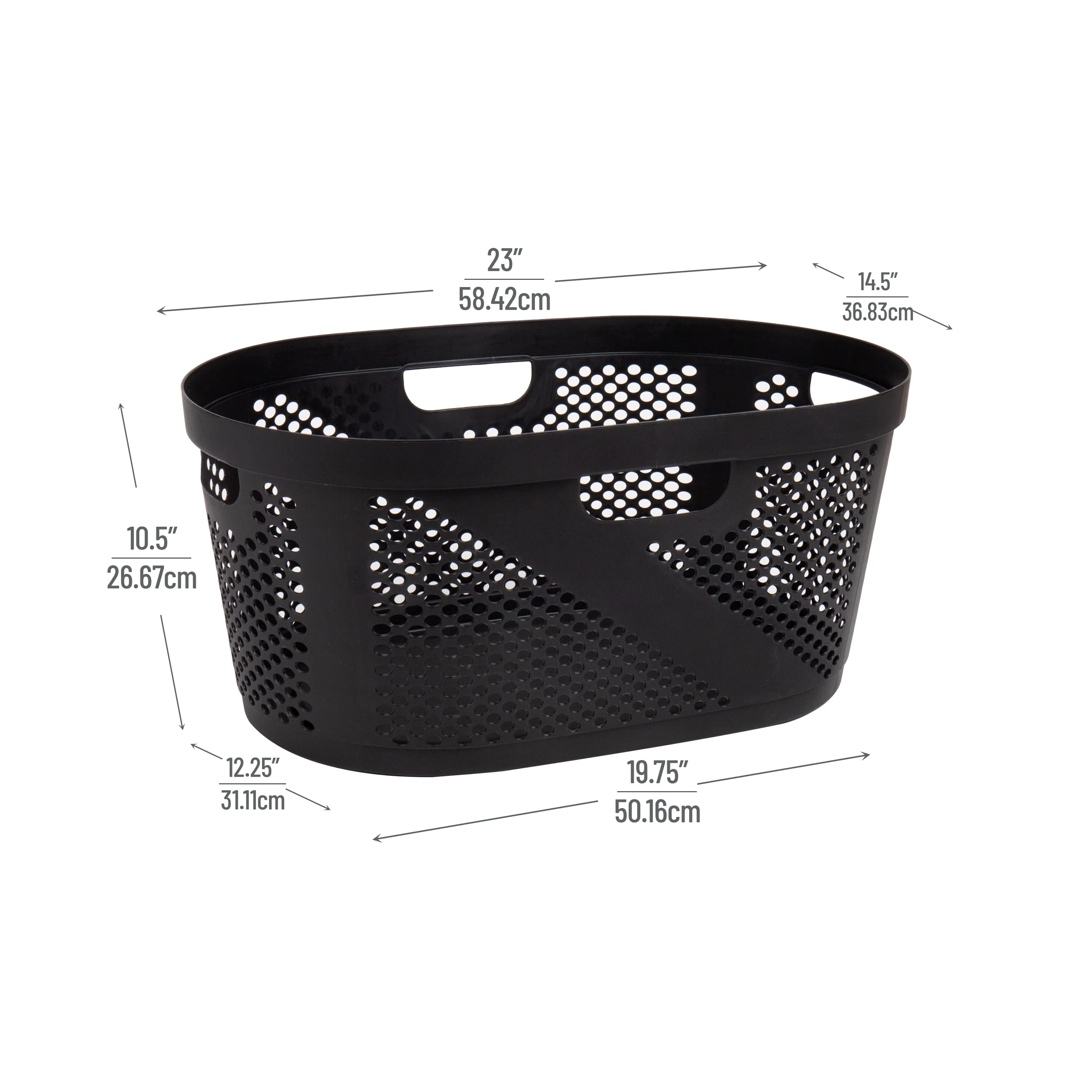 Mind Reader 40L Laundry Basket, Clothes Hamper, Ventilated, Plastic, 23''L X 14.5''W X 10.5''H, Set Of 2, Black
