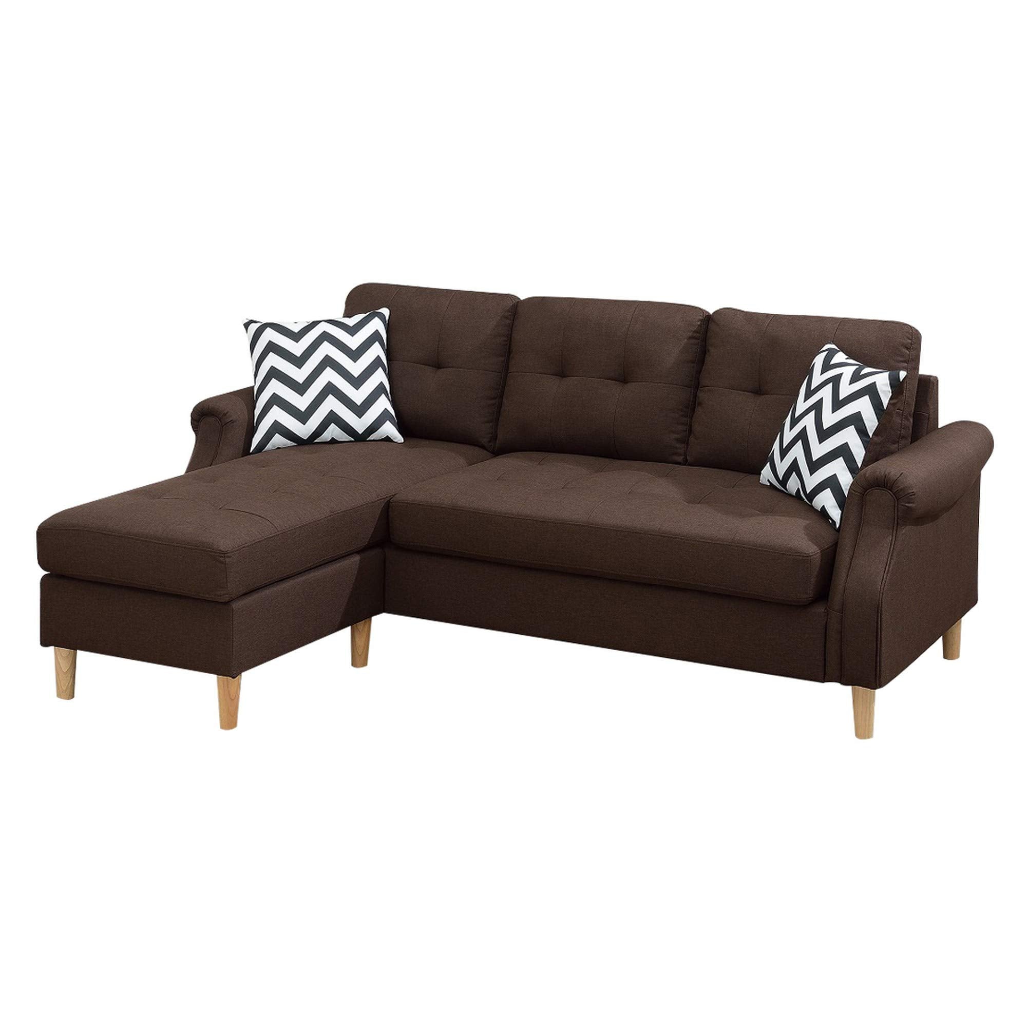 Benjara Fabric 2 Piece Sectional Sofa with Round Tapered Legs, Brown