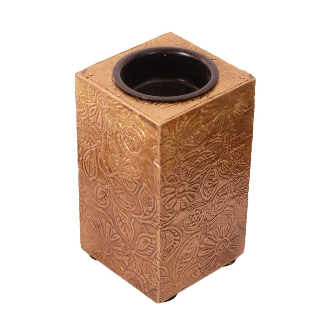 Purpledip Wooden T Light Candle Holders With Brass Sheet Cover (Set Of 2) Golden, Indian Souvenir, Gift (10997)