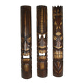 Set of 3 Hand-Carved Wood Tiki God Wall Hanging Masks 40 Inches High - Tropical Beach Home Decor - Symbolic Deities Kanaloa, Kan