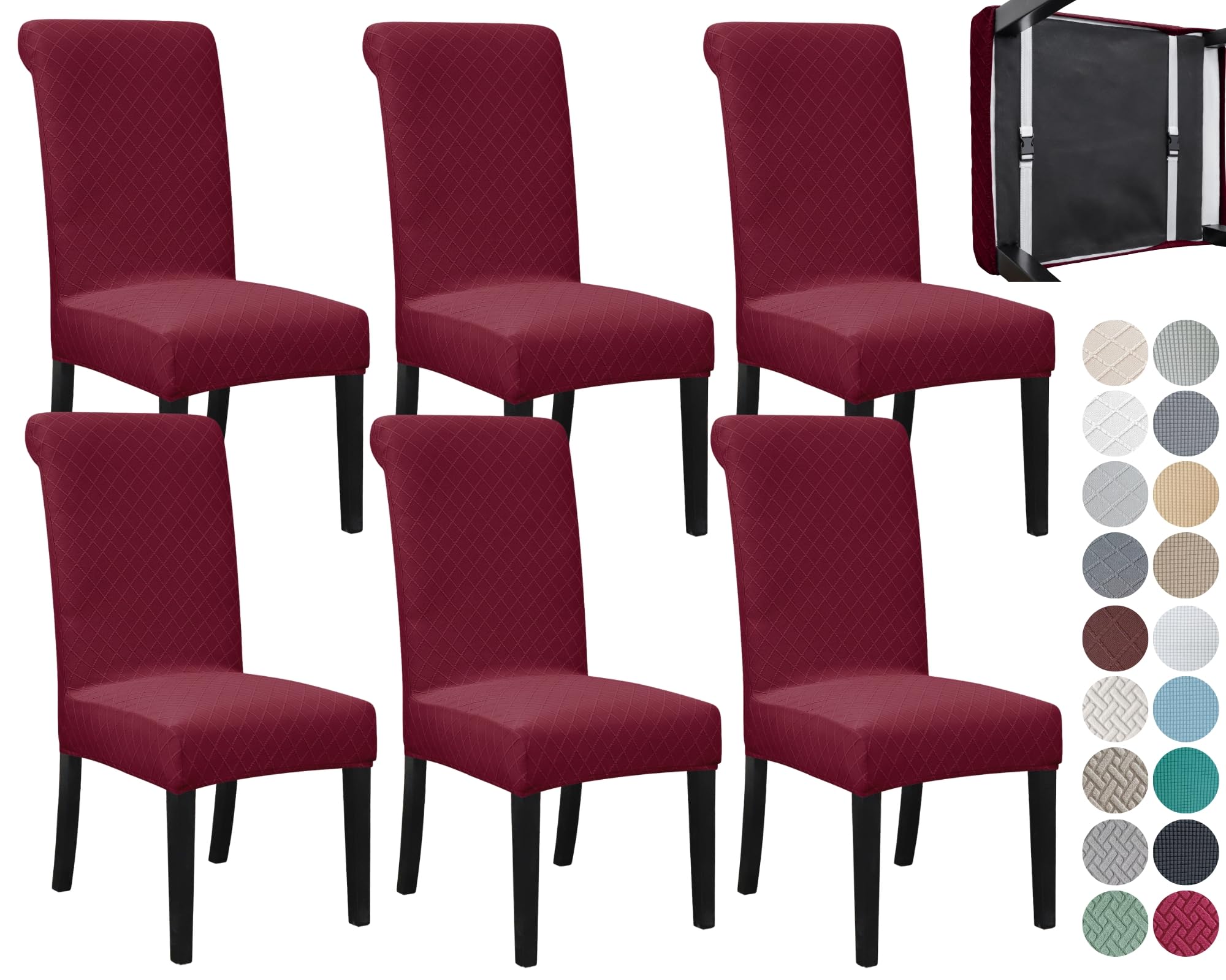 Springrico 6 Pack Dining Room Chair Covers With Seat Belt, Stretch Parsons Chair Slipcover Washable Christmas Dining Chair Cover