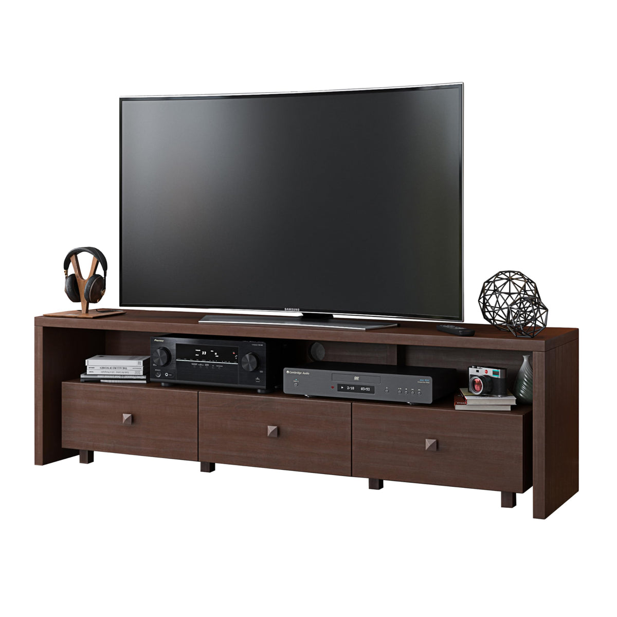 Techni Mobili Elegant 80” TV Stand with Three Cabinets and Storage, Modern Entertainment Center with Cable Management Fits Screens up to 80" When Measured Diagonally