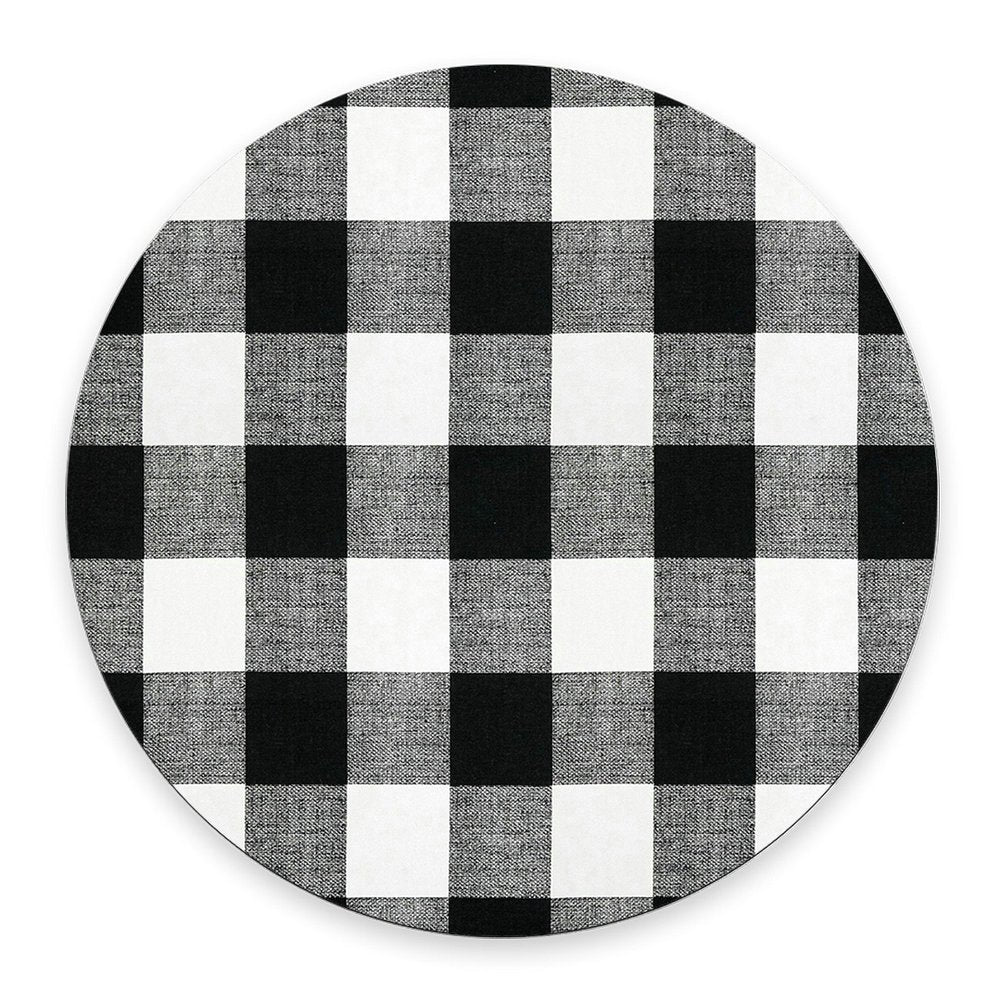 Black And Black Buffalo Check Plaids Round Mouse Pad 7.87'X7.87' 20Cm