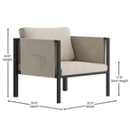 Flash Furniture Lea Indoor/Outdoor Patio Chair With Cushions - Modern Steel Framed Chair With Storage Pockets, Black With Beige Cushions
