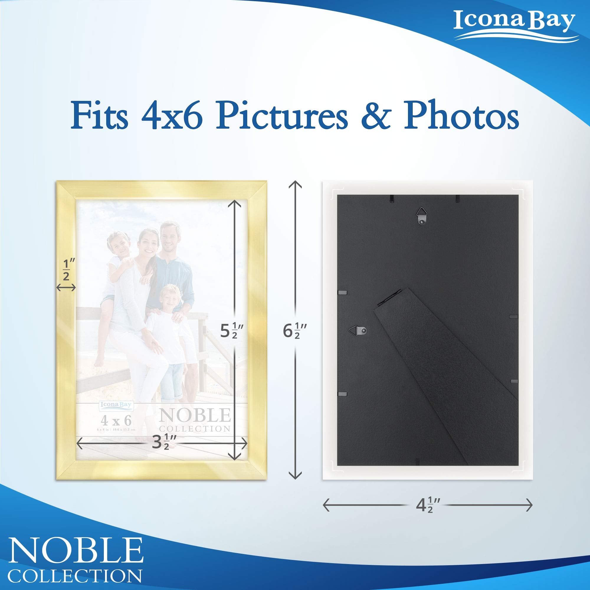 Icona Bay 4X6 Picture Frames (Gold, 6 Pack), Modern Professional Frame Set, Noble Collection