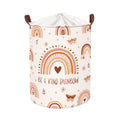 Clastyle 45L Boho Rainbow Laundry Hamper with Handle Drawstring Waterproof Butterfly Flowers Pink Laundry Basket Round Clothes T