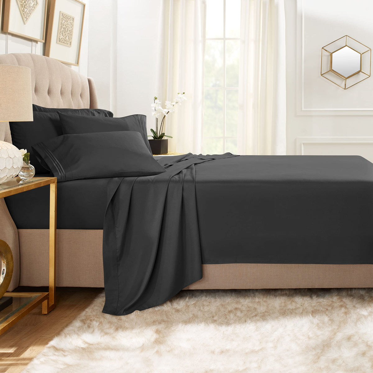 Clara Clark Twin Xl Sheets, 5 Piece Set - Hotel Luxury Sheets For Twin Xl Size Bed, Super Soft Bedding Sheets & Pillowcases, Twin Xl Size Sheets, Black