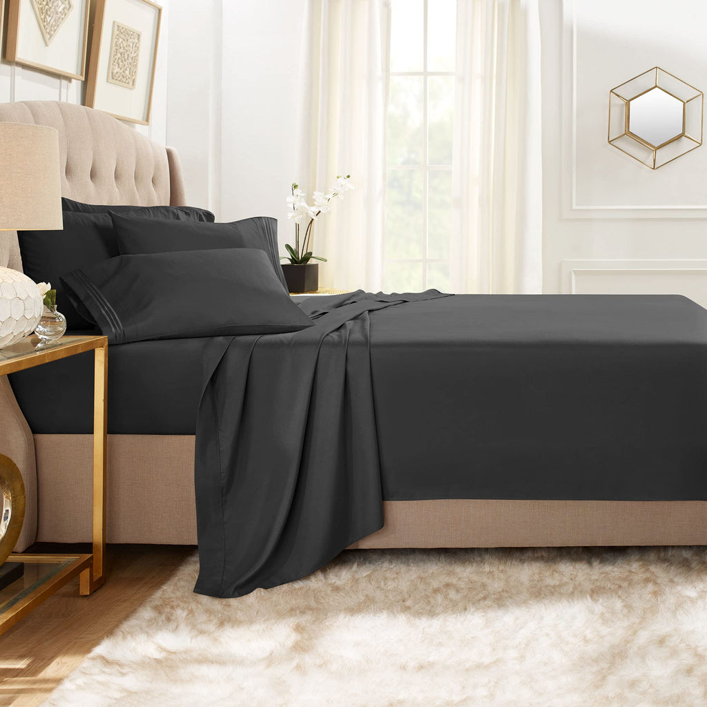Clara Clark Full Sheets, 6 Piece Set - Hotel Luxury Sheets For Full Size Bed, Super Soft Bedding Sheets & Pillowcases, Full Size Sheets, Black