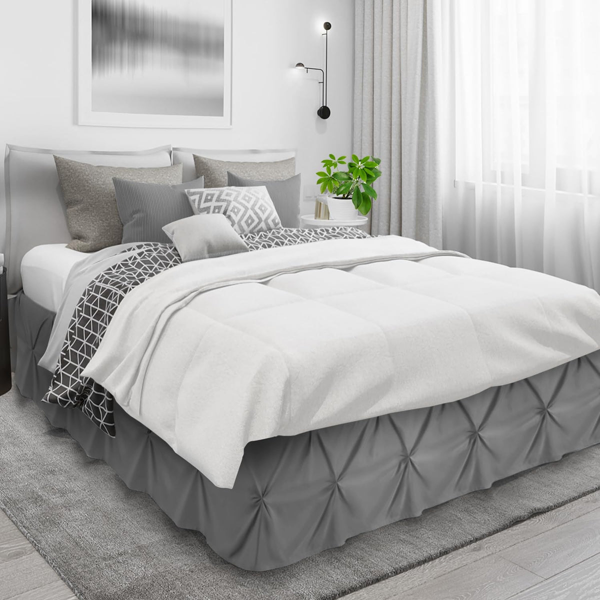Nestl Premium Microfiber Bedskirt - King Size, 14' Drop, Pinch Pleat, Hotel Quality Dark Grey