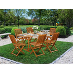 East West Furniture Bscm7Cwna Beasley 7 Piece Patio Dining Set Consist Of An Oval Outdoor Acacia Wood Table And 6 Folding Side Chairs, 36X78 Inch