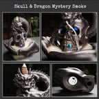 Haiswonsa Skull Dragon Incense Burner Holder - Backflow Waterfall Cone Incense Holder, Led Ceramic Unique Skeleton Incense Burne