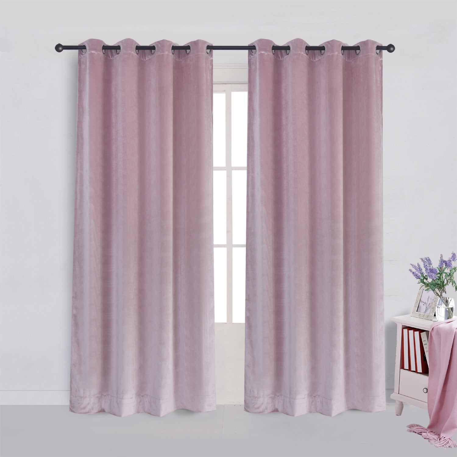 Cherry Home Super Soft Luxury Velvet Curtains Set Of 2 Pink Flannel Blackout Drapes Grommet Draperies For Hotel 52Wx72L Inch (2