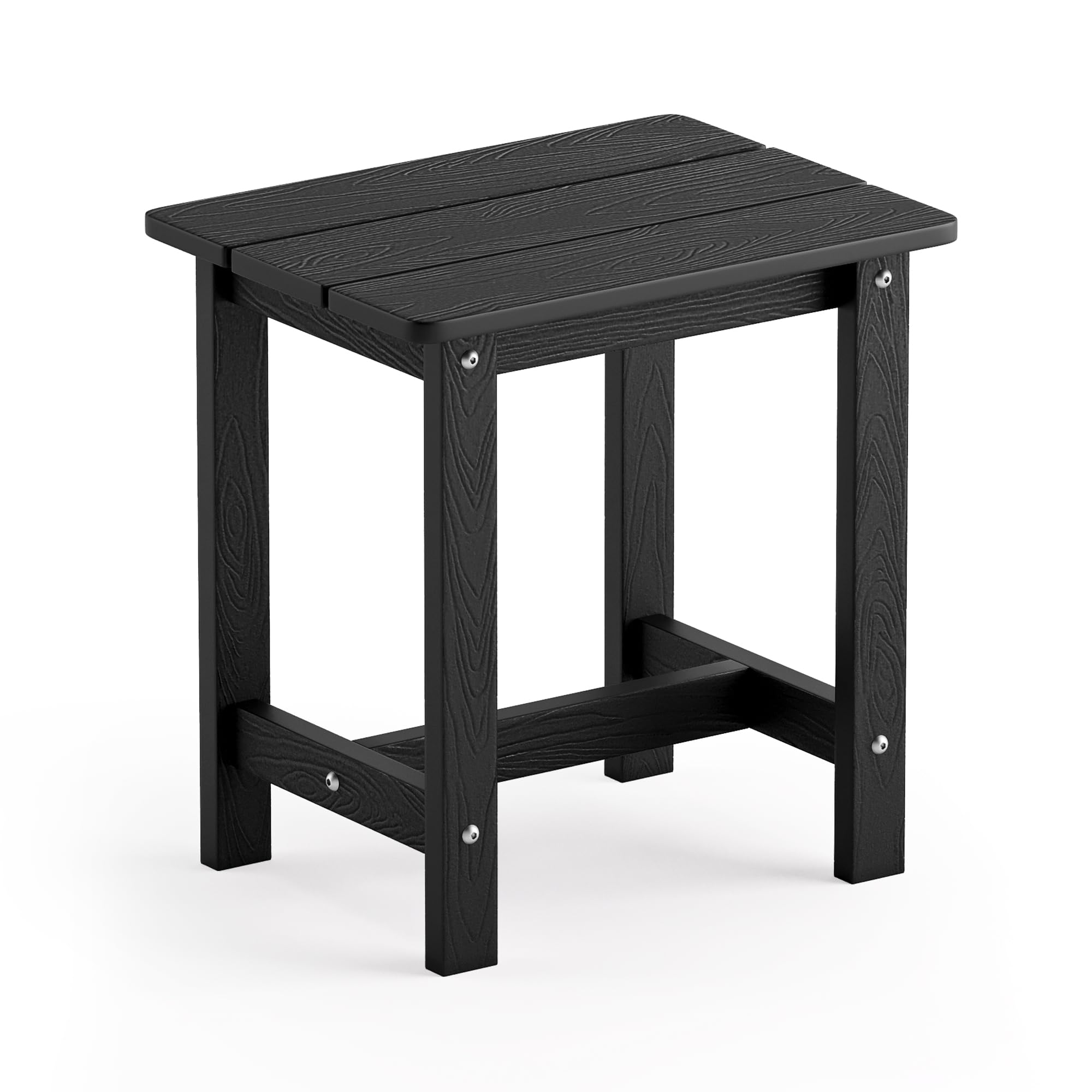Lue Bona Outdoor Side Table, Hdps Small Outdoor Adirondack Side Tables, Outside End Table For Patio, Porch, Deck, Pool, Weather Resistant/Easy Maintenance, Black
