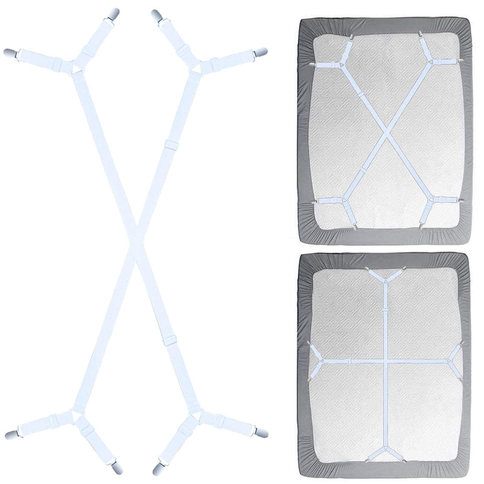 Siaomo Sheet Fasteners Suspenders Straps - Adjustable Crisscross Bed Sheets Holder Clips Elastic Band Sheet Keeper Stays Gripper