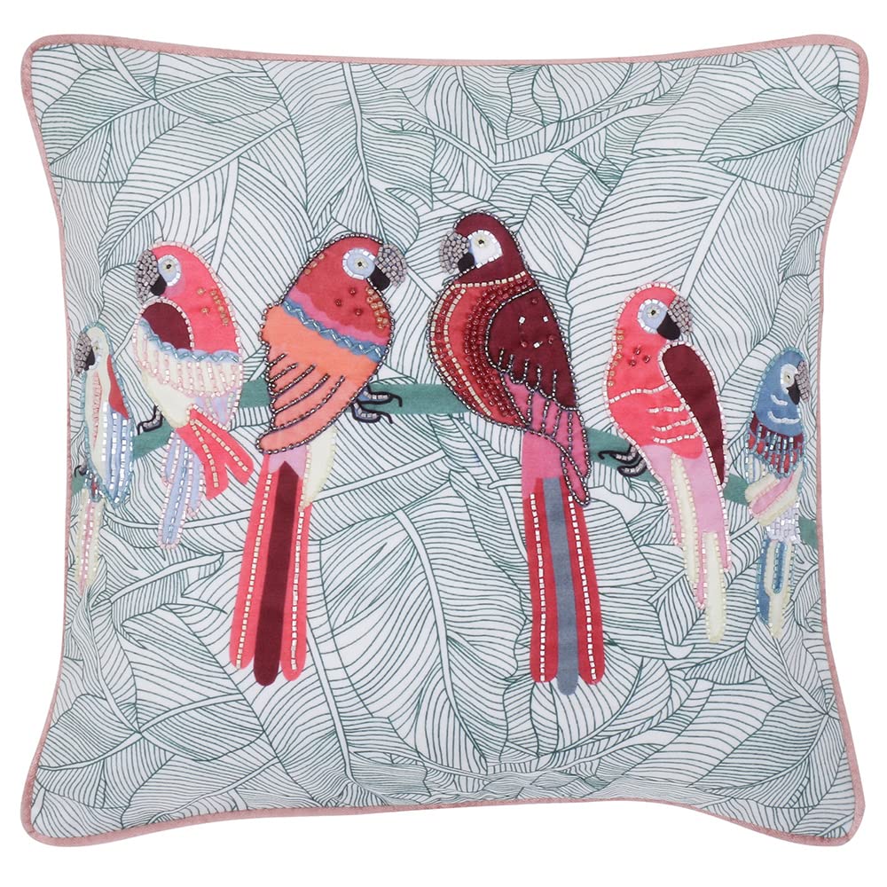 Haus & Kinder Decorative Embroidered Cushion Cover | Knitted Chambray Front Throw Pillow Cushion Cover For Sofa Living Room | 16
