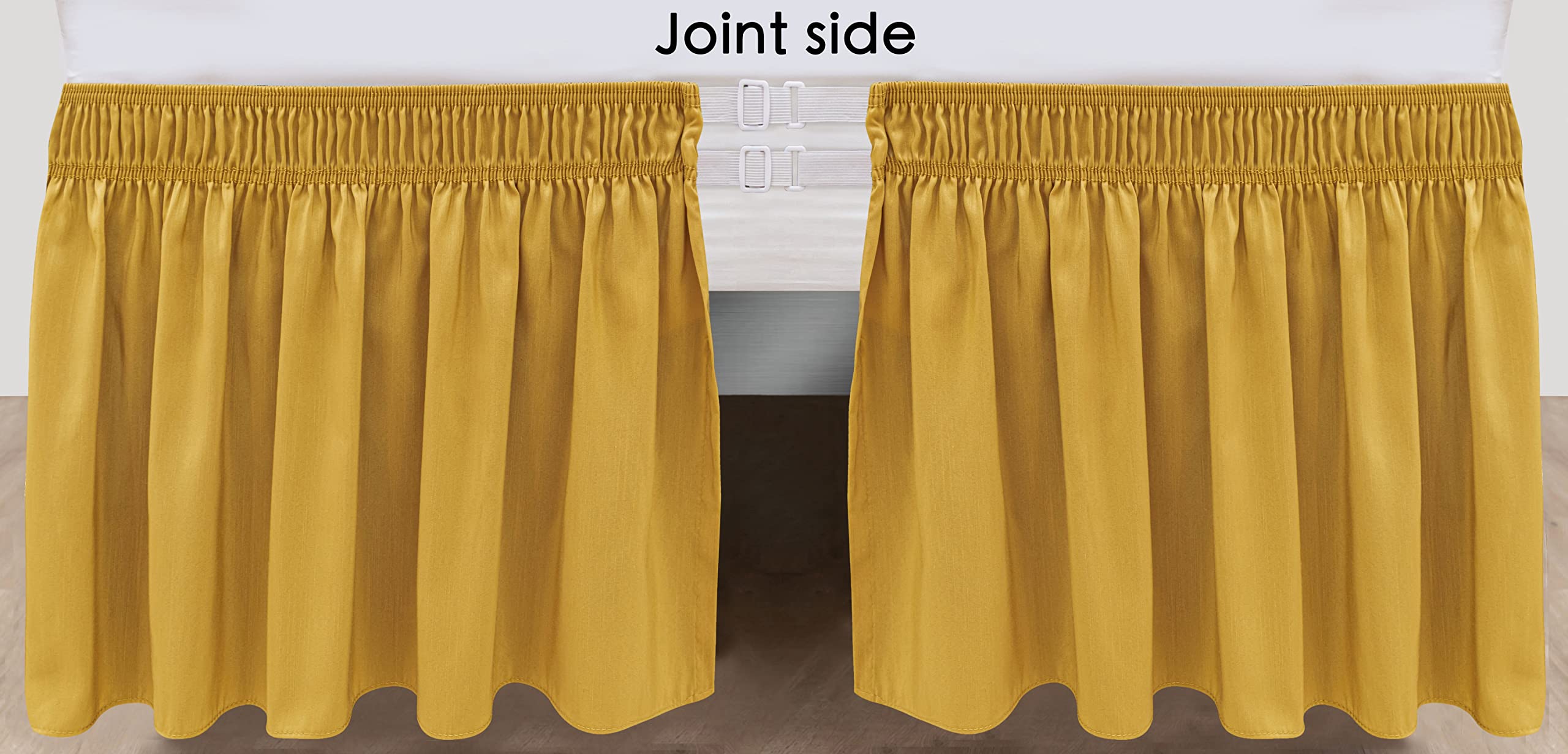 Biscaynebay Wrap Around Bed Skirts For King & Cal King Beds 16' Drop, Gold Adjustable Elastic Dust Ruffles Easy Fit Wrinkle Resistant Silky Luxurious Fabric Machine Washable