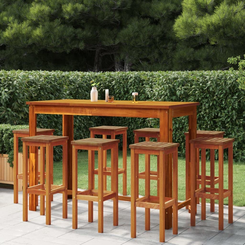 vidaXL Patio Bar Set 9 Piece, Outdoor Bar Table and Stools, Patio Furniture Set, Dining Set for Garden, Farmhouse, Solid Wood Acacia
