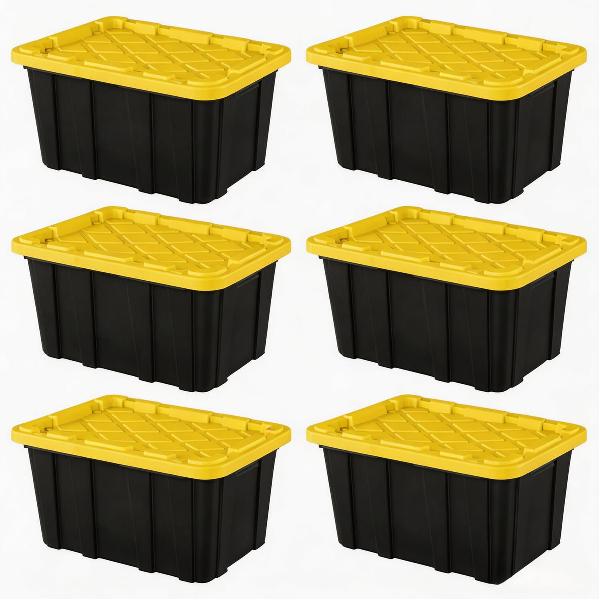 6Pack 27 Gallon Storage Totes with Lids, Stackable Black & Yellow Bins