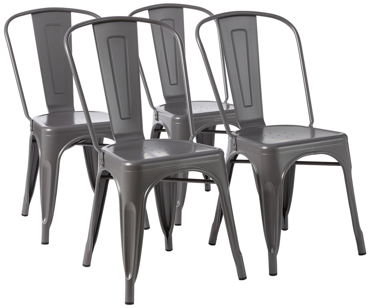 Amazon Basics Metal Dining Chairs, 4 Count, Dark Grey, 20.1 x 17.1 x 33.5 inches