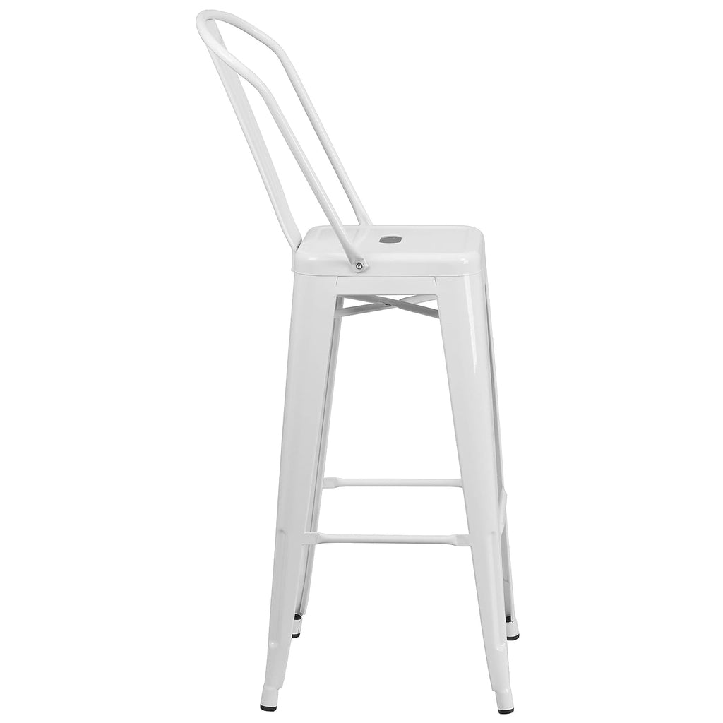 Commercial Grade 30 High White Metal Indoor-Outdoor Barstool with Removable Back