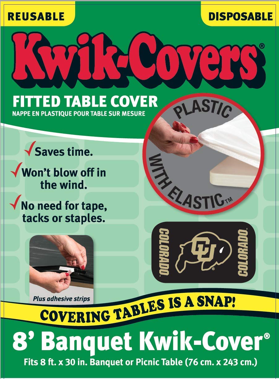 Collegiate Kwik-Covers Rectangle Plastic Table Covers, Bundle Of 2 (University Of Colorado, 8')