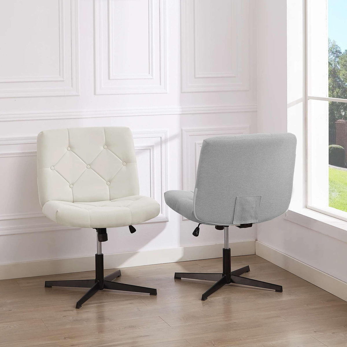 Sai Inder Kala Adjustable Swivel Office Chair  Wide Padded Seat, Crisscross Legs, No Wheels, Home Desk Chair