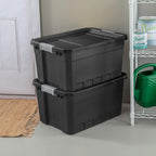 Sterilite 19 Gallon Plastic Stacker Tote, Heavy Duty Lidded Storage Bin Container For Stackable Garage And Basement Organization