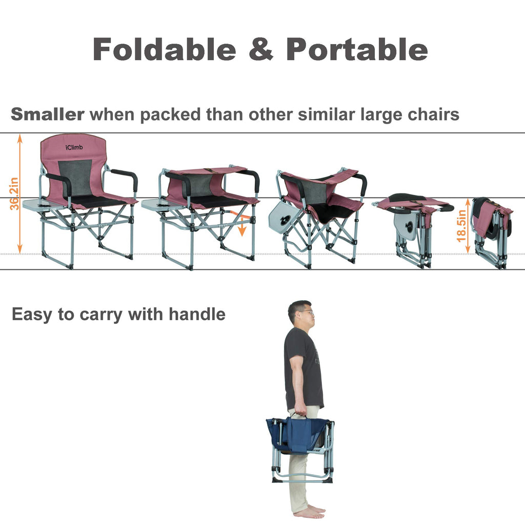 Iclimb Heavy Duty Compact Camping Folding Mesh Chair With Side Table And Handle (Black)
