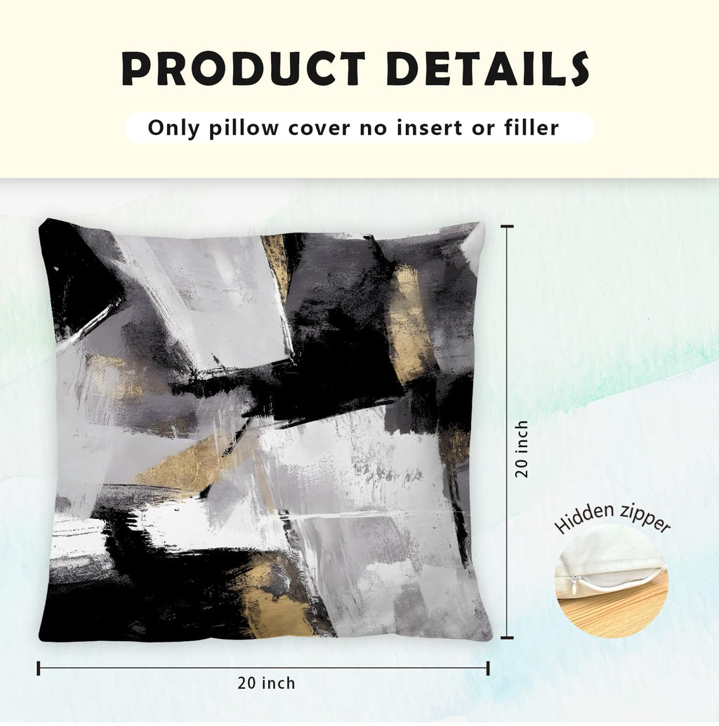 Supwhd Black And White Pillow Covers, Abstract White Black And Gold Pillow Covers 20X20 Set Of 2, Modern Black And White Pillow