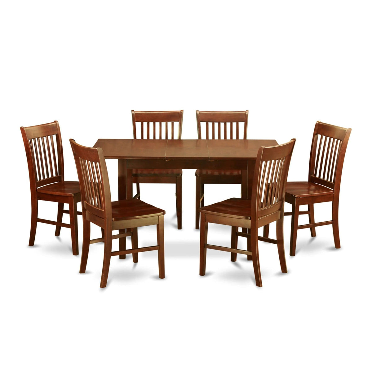 East West Furniture Norfolk 7 Piece Room Set Consist of a Rectangle Wooden Table with Butterfly Leaf and 6 Kitchen Dining Chairs, 32x54 Inch, Mahogany