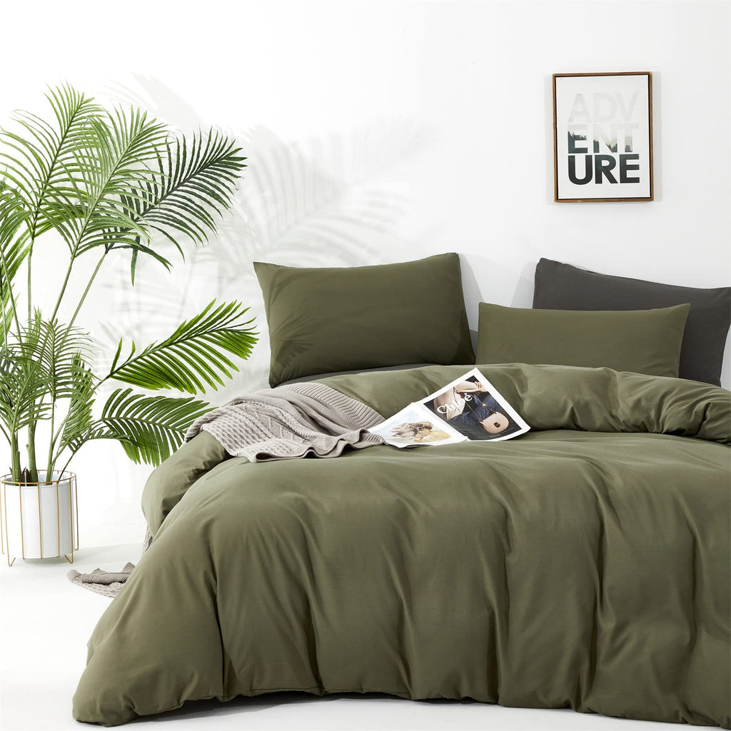 Clothknow Olive Green Queen Comforter Set 3Pcs Green Bedding Comforter Sets Light Green Queen Comforter Soft Dark Green Queen Size Comforter Set