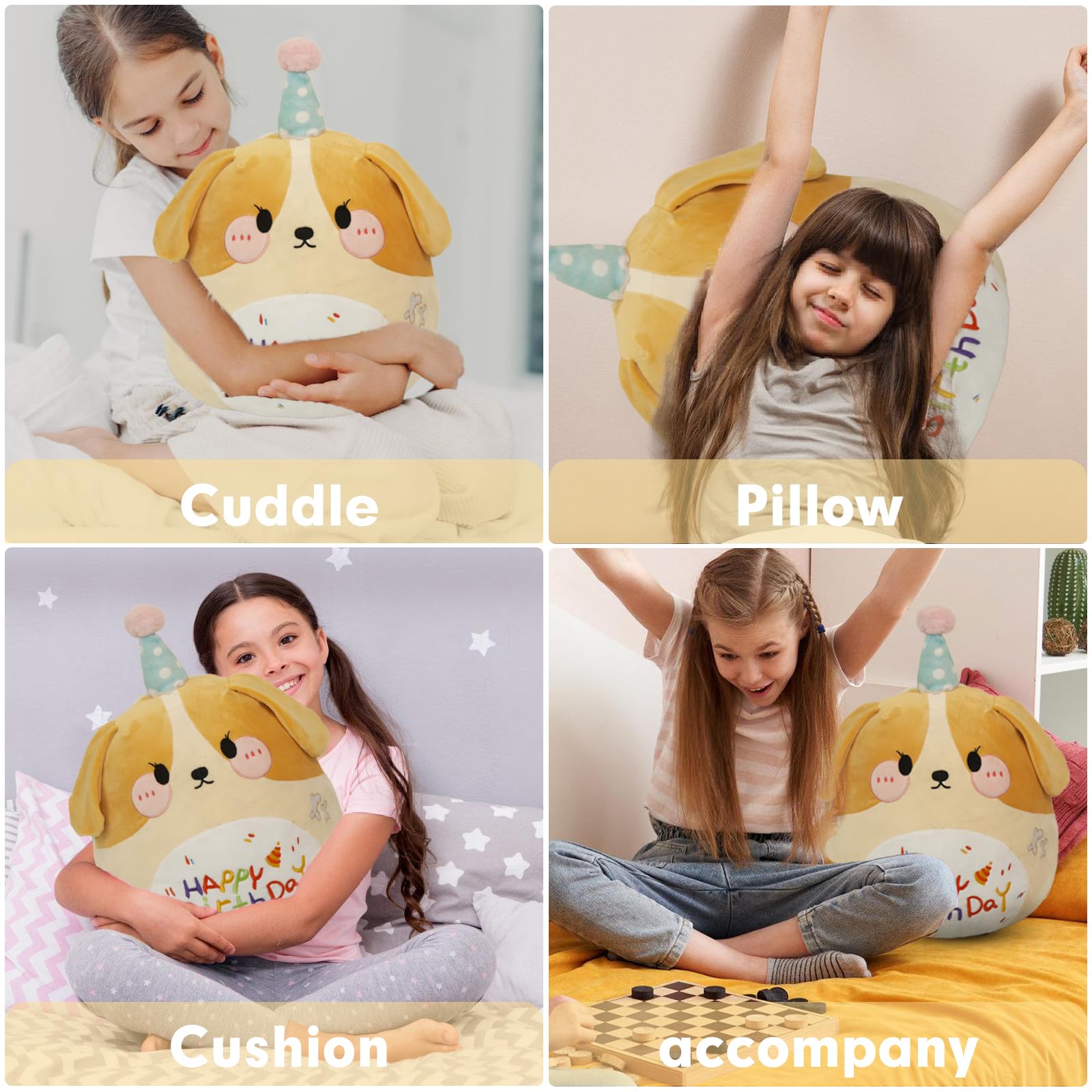 Arelux 18In Cute Dog Plush Soft Dog Stuffed Animal Birthday Pillow Puppy Plushie Toy Happy Birthday Party Decoration Plushies Fr