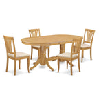 East West Furniture VAAV5-OAK-C 5 Piece Dining Room Table Set Includes an Oval Wooden Table with Butterfly Leaf and 4 Linen Fabric Kitchen Dining Chairs, 40x76 Inch, Oak