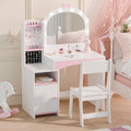MU Kids Vanity, Girl Vanity Set with Mirror and Chair, 2 in 1 Toddler Makeup Vanity Table with Jewelry Storage, Wooden Princess 