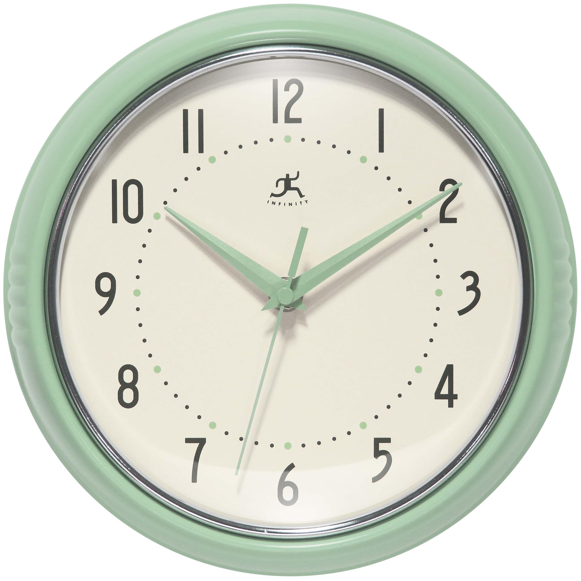 Infinity Instruments Retro Round Metal Wall Clock, Meadow Mist, 9.5