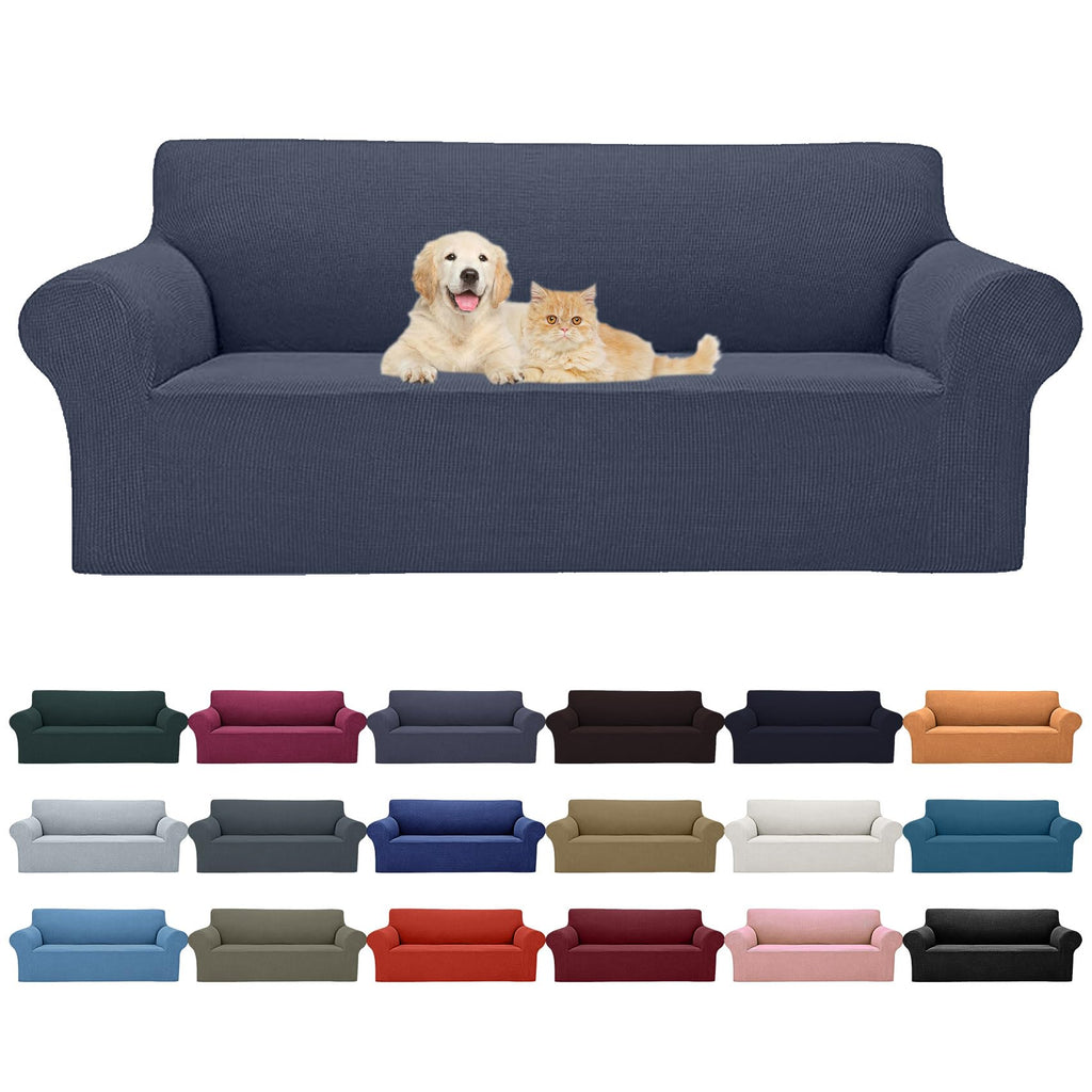 2025 New Stretch Sofa Slipcovers Couch Cover For 3 Cushion Furniture Protector Sofa Covers With Elastic Bottom Jacquard Fabric Small Checks For Pets, Kids -Sofa, Charcoal