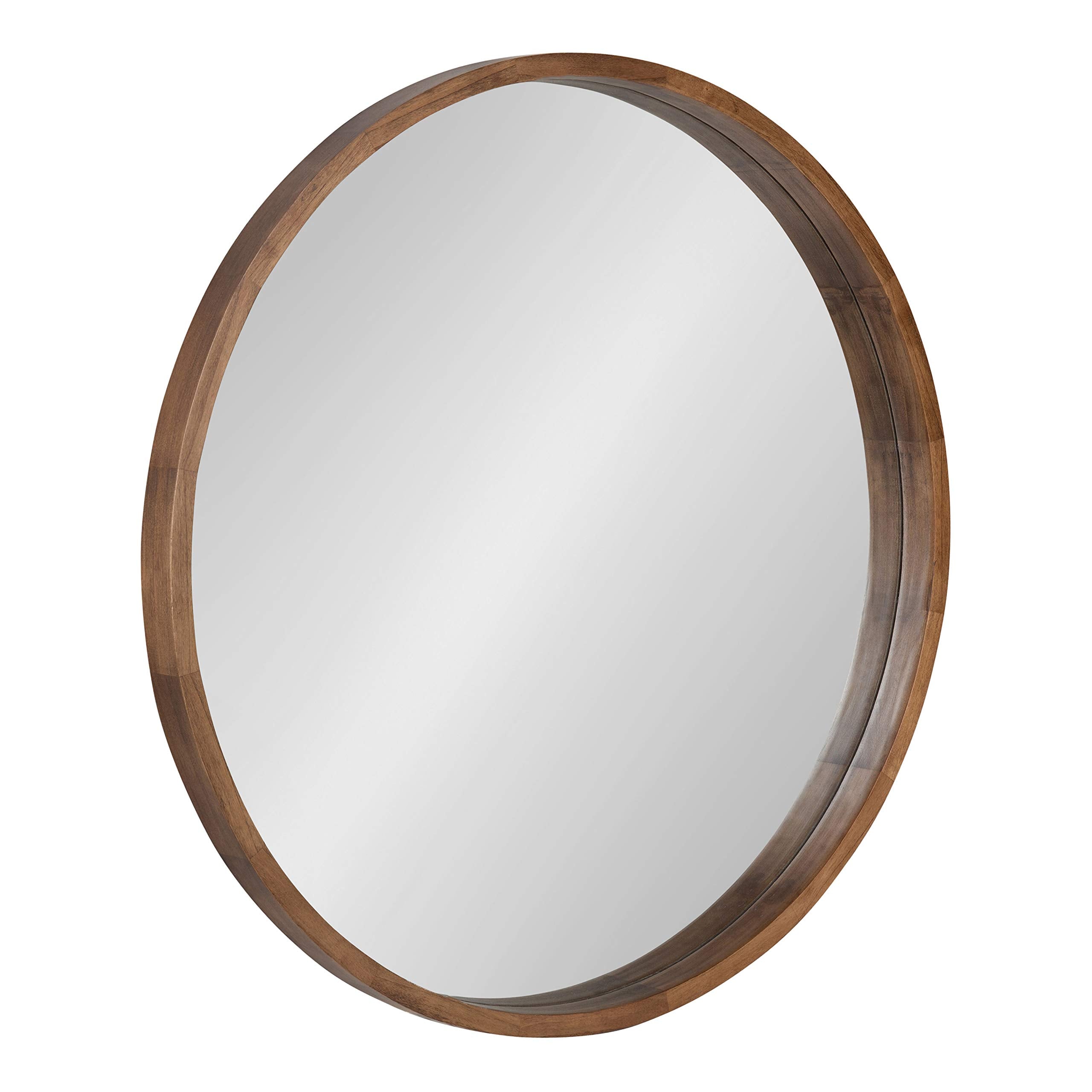 Kate and Laurel Hutton Round Wood Framed Wall Mirror, 36 Diameter, Natural Rustic Brown, Geometric Home Decor