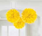 Amscan Fluffy Paper Decorations, 16'', Yellow