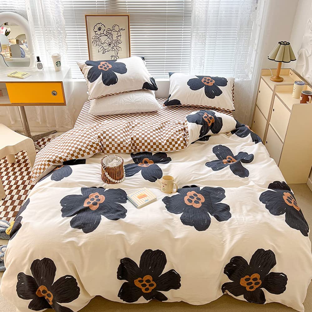 Clothknow Black Sunflower Comforter Set King Beige White Bedding Comforter Sets King Botanical Bed Comforter Black White Bedding Sets Pumpkin Grid Comforter 3Pcs Beige Bed Comforter Sets