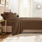 Clara Clark Full Sheets, 6 Piece Set - Hotel Luxury Sheets For Full Size Bed, Super Soft Bedding Sheets & Pillowcases, Full Size Sheets, Chocolate Brown